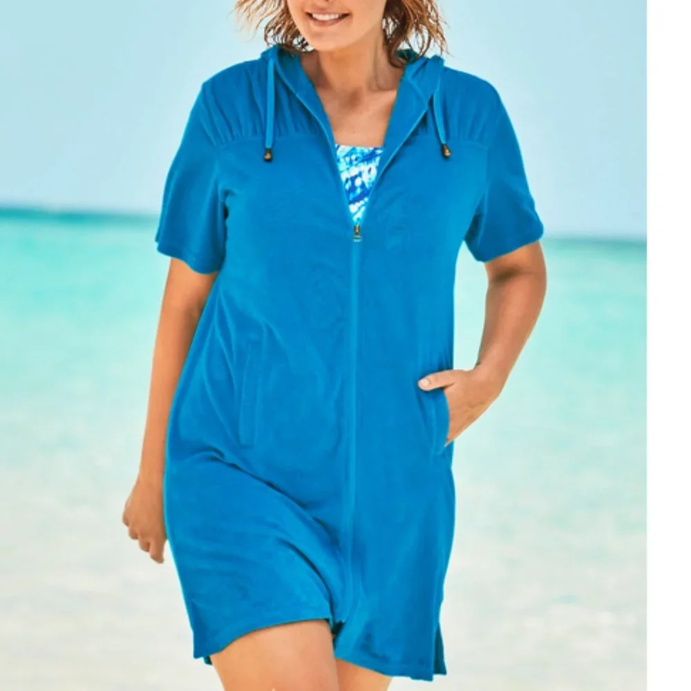 Nwt Hooded Terry Zip Coverup Swimsuits For All